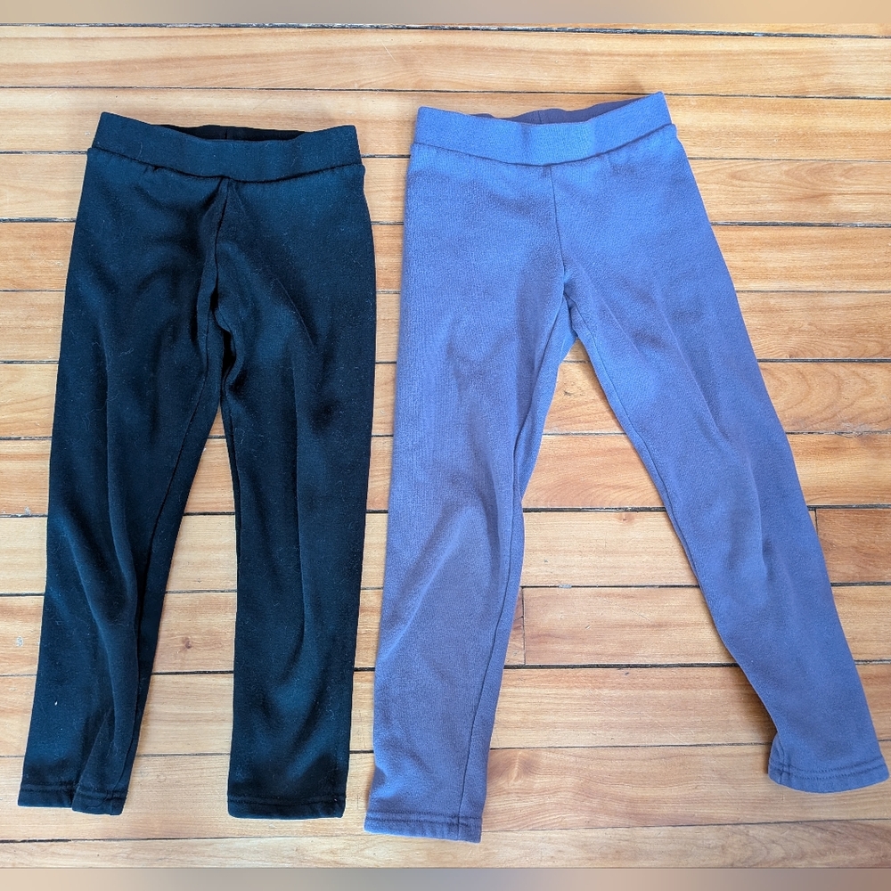 High-Waisted Full-Length Fleece Leggings for Girls Black and Purple Size M (8)